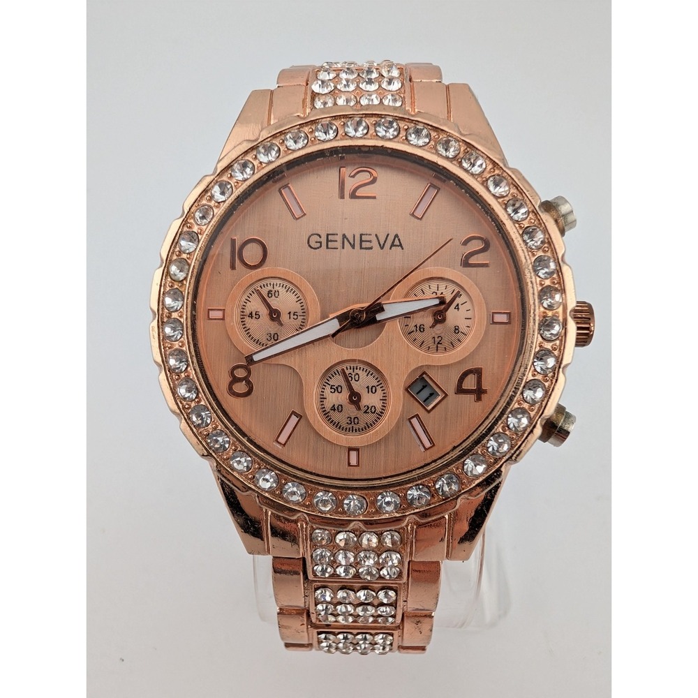Geneva Women's Quartz‎ Watch Rose Gold 7.75" Band 39mm Case- New Battery